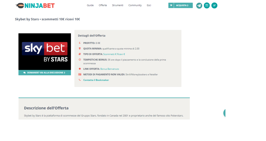 ninjabet offerta 9 euro
