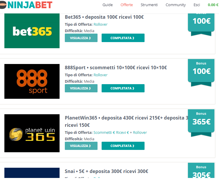 ninjabet offerte di benvenuto