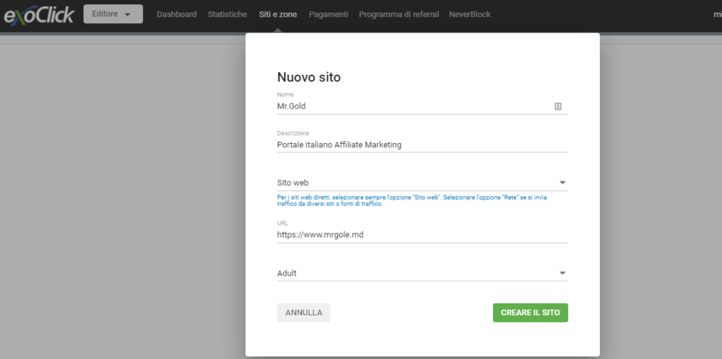 exoclick come guadagnare da casa con un sito porno