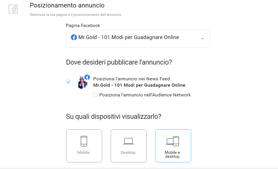 campagne facebook ads e landing page