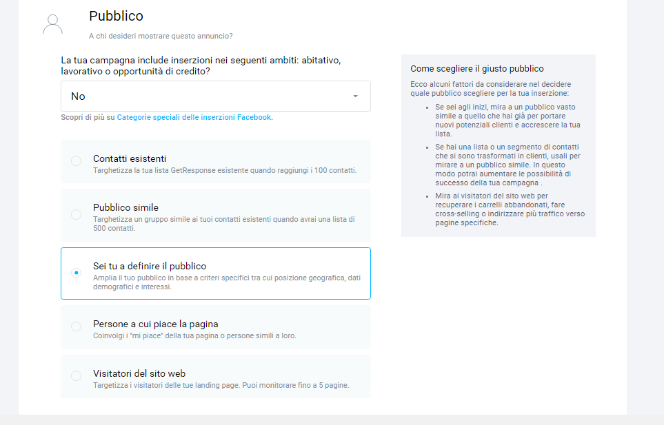 getresponse pubblico facebook