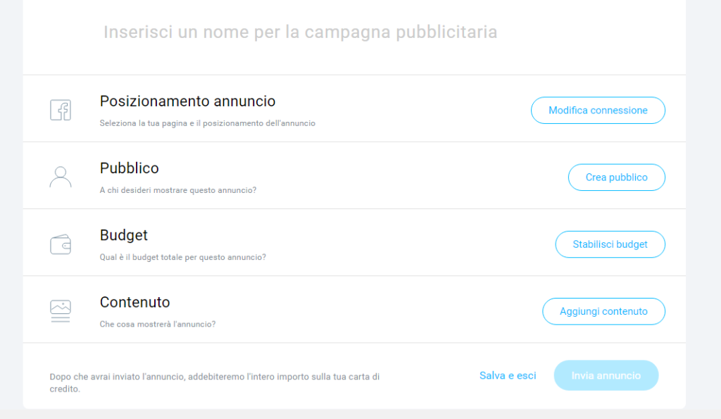 campagna facebook landing page