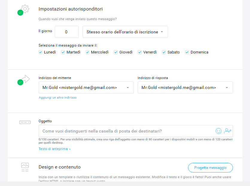 creare una mail automatica getresponse