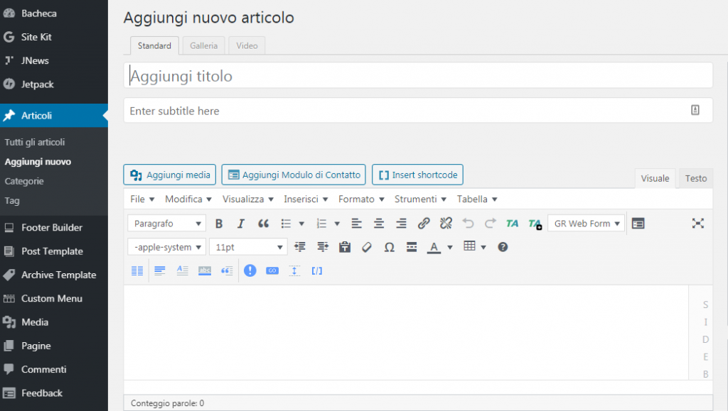 creare sito web wordpress articoli