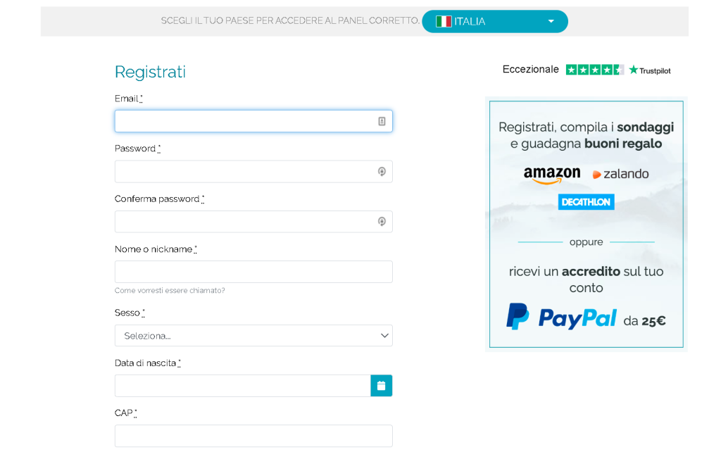 registrazione surveyeah sondaggi