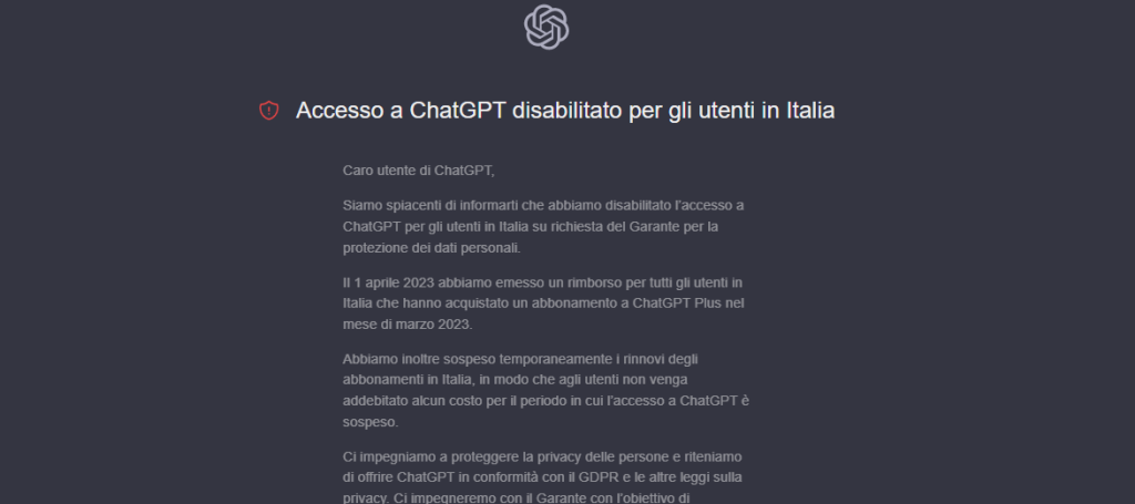 chat gpt blocco italiano
