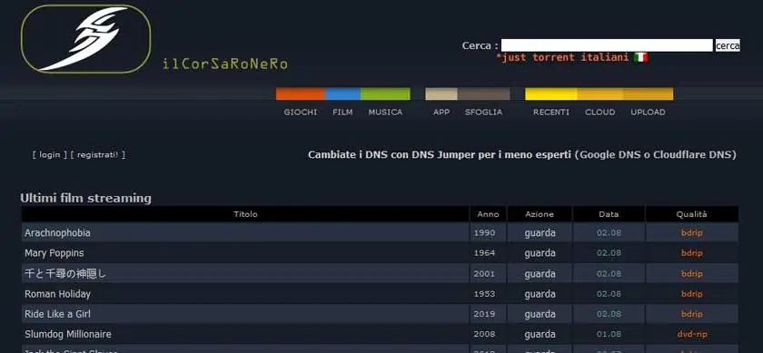 corsaro nero home page indirizzo