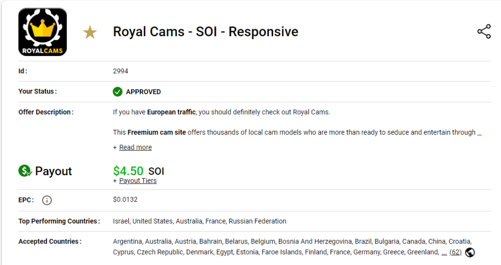 royal cams affiliazioni